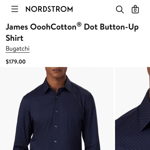 Bugatchi Uomo James Oooh Cotton button up shirt navy with purple polka dots Med - Picture 2 of 8